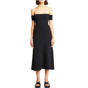 Sz 6 Anna Quan Black Valerie Off-Shoulder Knit Midi Dress